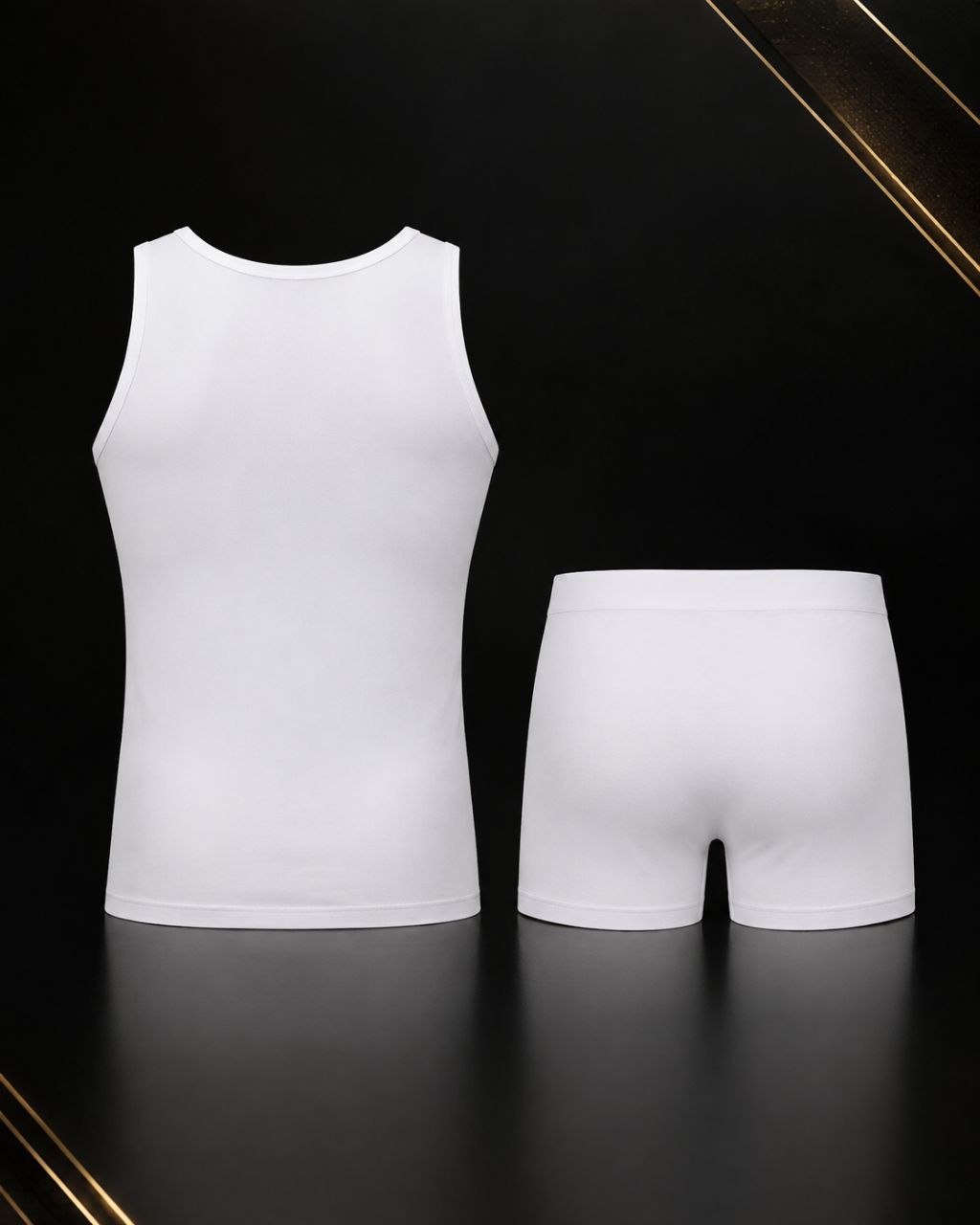 Men’s  Cotton Sleeveless Undershirt & Boxer Set – White