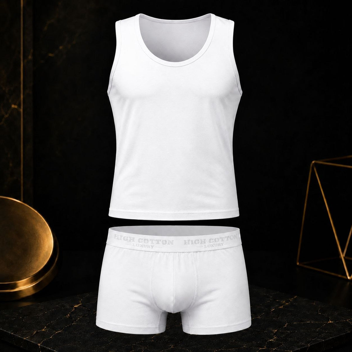 Men’s  Cotton Sleeveless Undershirt & Boxer Set – White