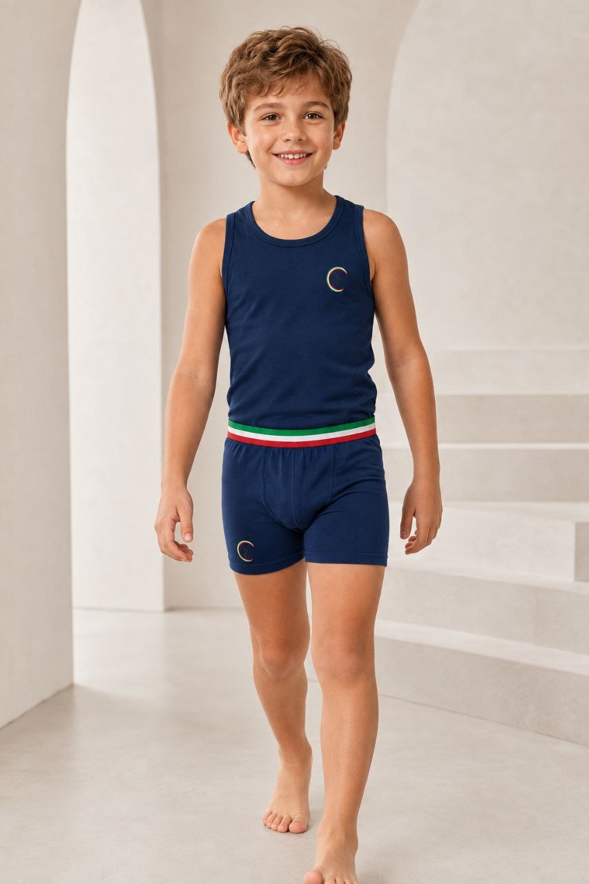 Boys Cotton Sleeveless Undershirt & Boxer Set
