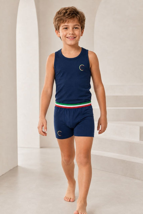 Boys Cotton Sleeveless Undershirt & Boxer Set