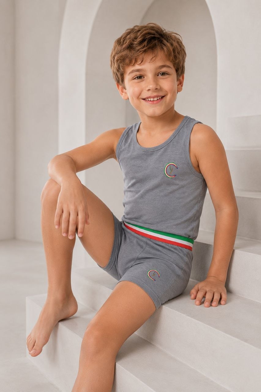 Boys Cotton Sleeveless Undershirt & Boxer Set